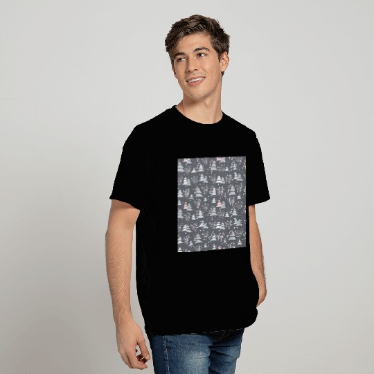 Grey Winter Christmas Tree Holiday Pattern T Shirts