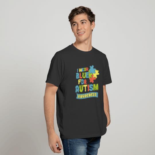 I Wear Blue For Autism Awareness Puzzle T-shirt