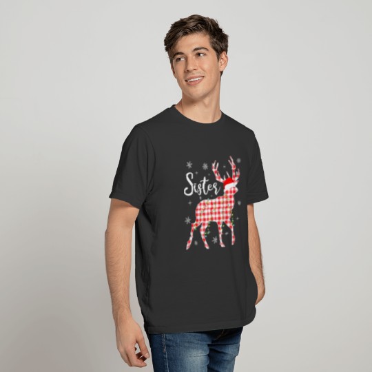 Christmas Red Plaid Sister Deer Lights Santa T Shirts