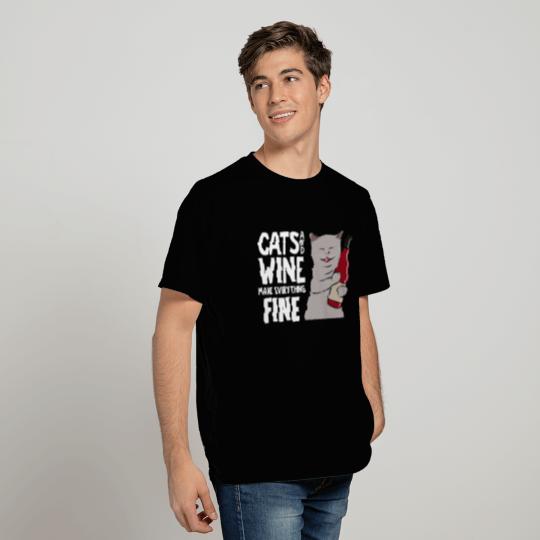 Cats And Wine Make Everything Fine Cat Lover Gift T Shirts