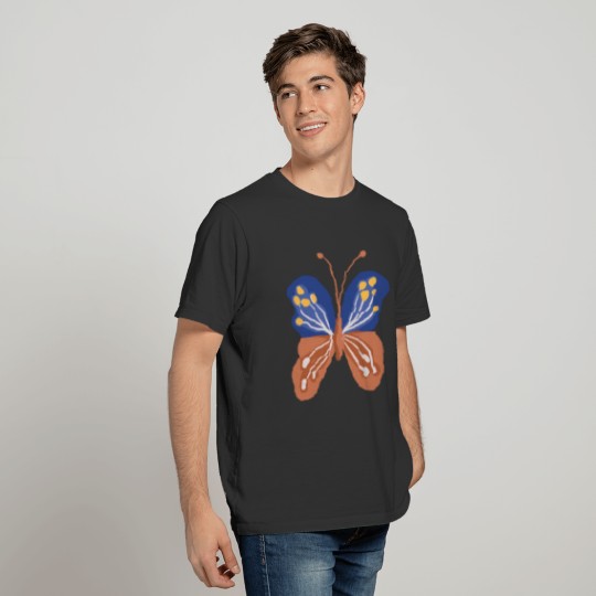 butterfly drawing blue and orange T-shirt