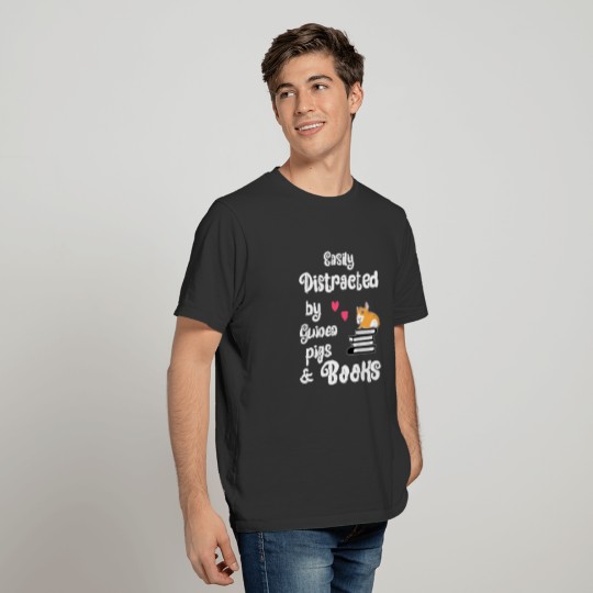 Easily Distracted By Guinea Pig & Books T-shirt