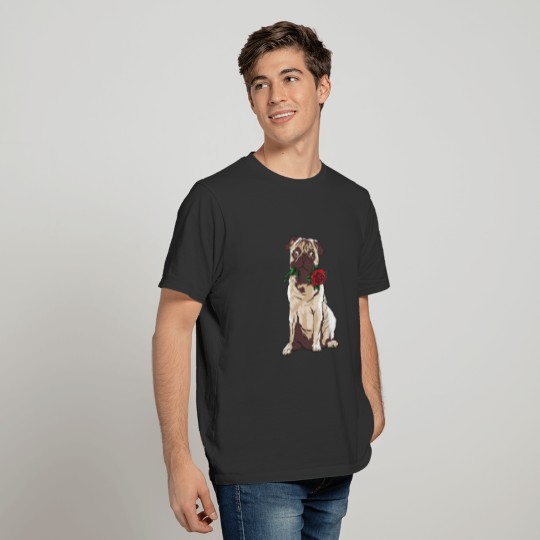 Pug With Red Rose Valentines Day T Shirts