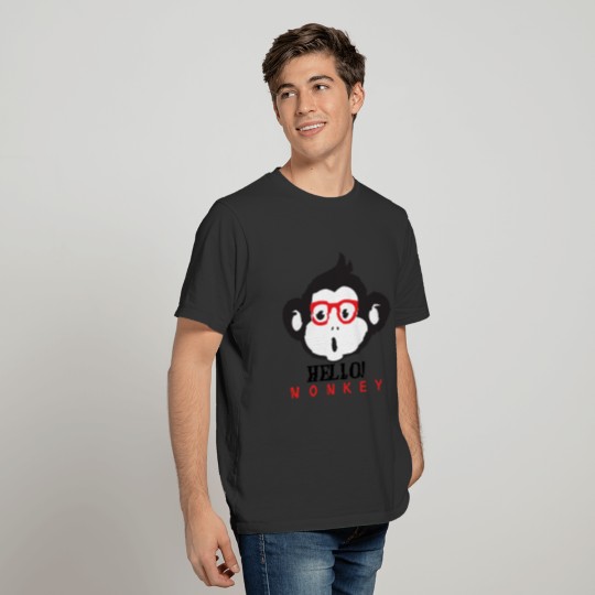 HELLO MONKEY ANIMAL LOVING DESIGN WITH RED GLASSES T Shirts