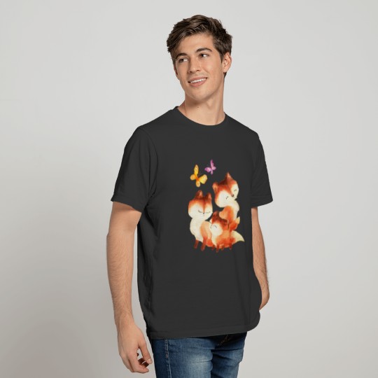foxes foxy forest family cute butterflies sweet T Shirts