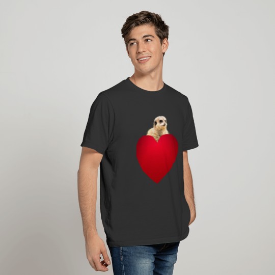 Meerkat behind red love heart in a cute pose T-shirt