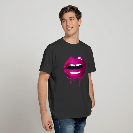 purple glossy lips in graffiti style T-shirt