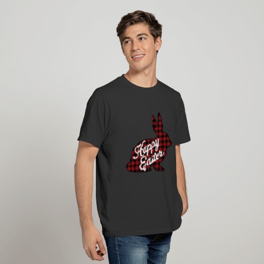 Happy Easter Bunny Silhouette in Red Buffalo Plaid T Shirts