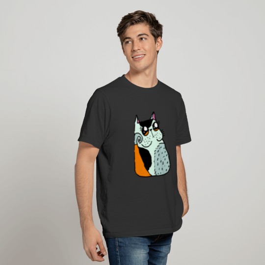 Colorful cat cartoon with cute cheeks doodle cat T Shirts
