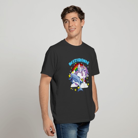 Cute Rainbow Best Friends Horned Narwhal & Unicorn T-shirt