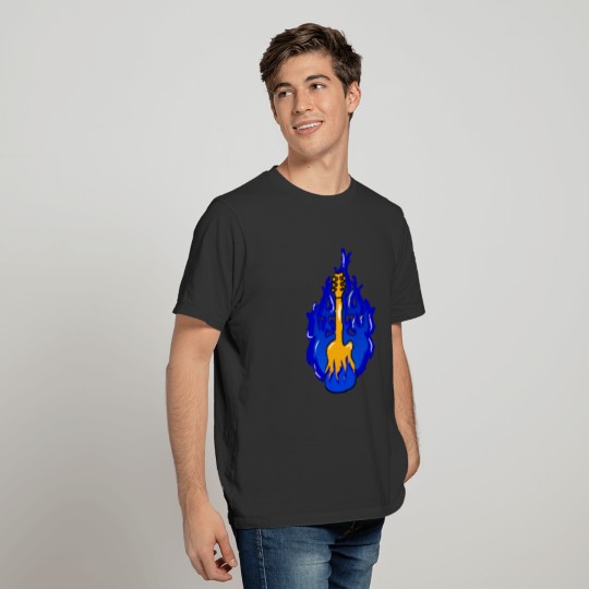 burning guitar with blue flame T-shirt