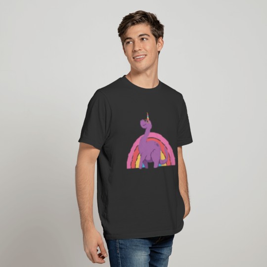 celebrating dinosaur in front of a rainbow T-shirt