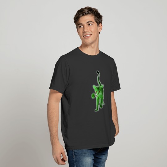 Green cat with yellow eyes with green rose T Shirts