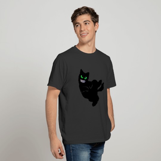 Lazy black cat with green eyes and human teeth T-shirt