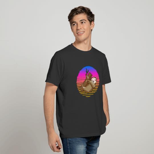 Funny Sloth Hanging On Branch Retro Sunset Vintage T-shirt