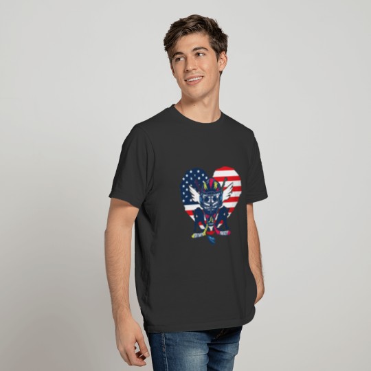 Ice Hockey US Heart Flag Graphic Tshirt T-shirt