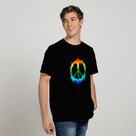 Peace Sign Peaceful 60s 70's Retro Hippie Rainbow T Shirts