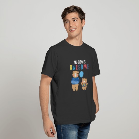 Autism Awareness Bear Mama Papa Autistic Son T-shirt