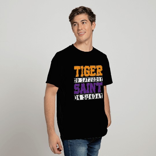 Tiger On Saturday Saint On Sunday T Shirts