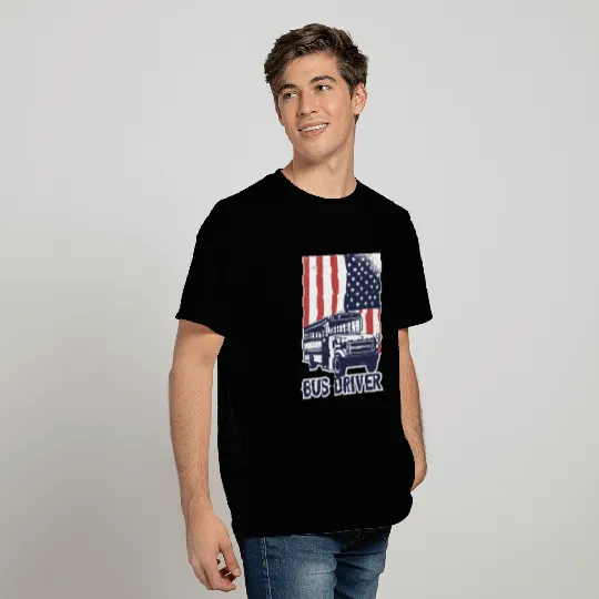 School Bus Driver USA American Flag Funny Bus T Shirts