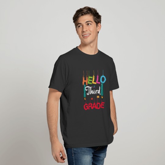 Hello third grade colorful school design pencils T-shirt