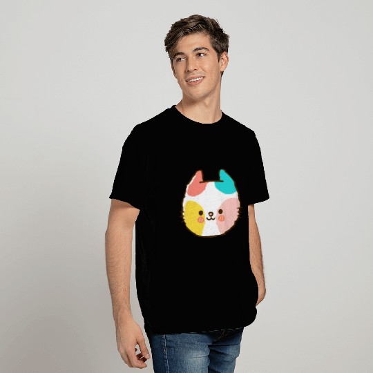 Kawaii Cat Head Multicolored T Shirts