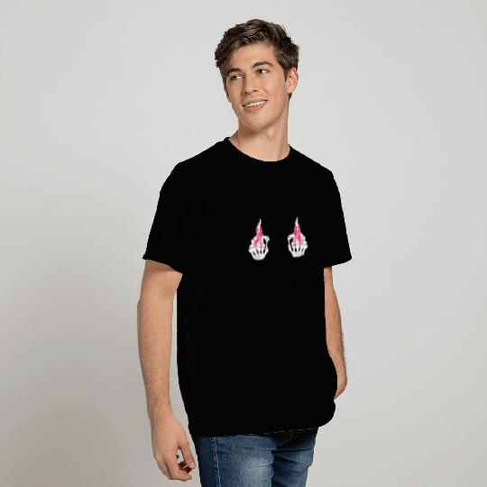 Skeleton Middle Finger Pink Ribbon T Shirts