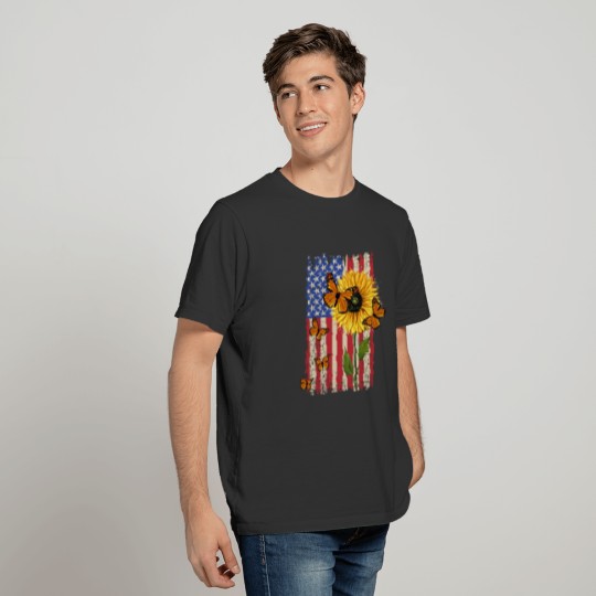 Sunflower Monarch Butterflies Patriotic American F T-shirt