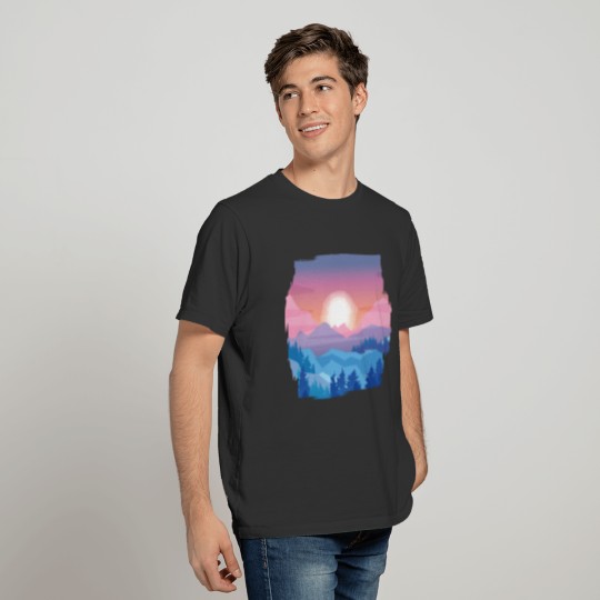 landscape with the sun setting between the mountai T-shirt