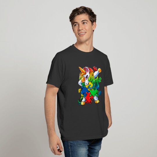 Autism Awareness Dabbing Unicorn Puzzle Piece T-shirt
