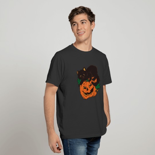 Pumpkin and Black Cat Halloween Vintage Costume T-shirt
