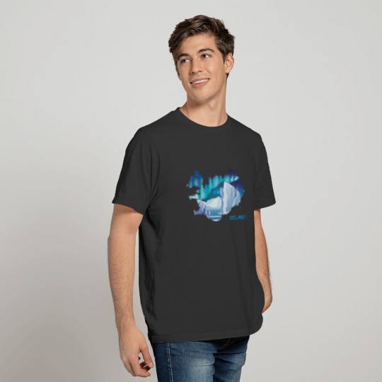 Map of Iceland with and Northern Lights T-shirt