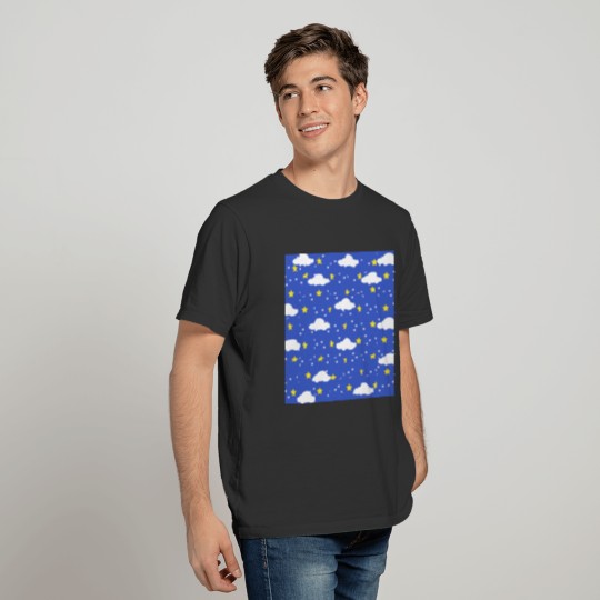 Blue Starry Sky Cloudy Yellow Stars White Clouds T-shirt