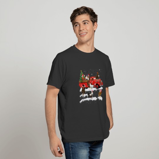 Chicken Riding Red Truck Xmas Merry Christmas T-shirt