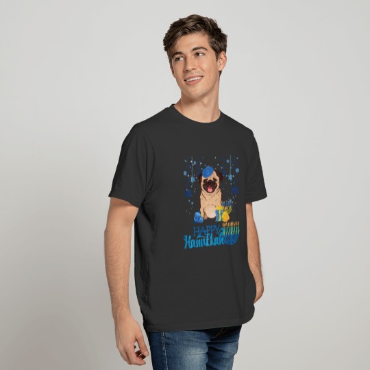 Jewish Pug Dog Menorah Hat Chanukah Hanukkah T-shirt