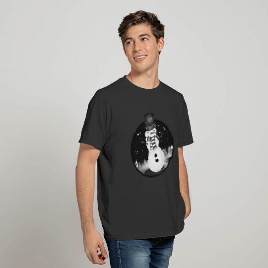 laughing snowman in black and white T-shirt