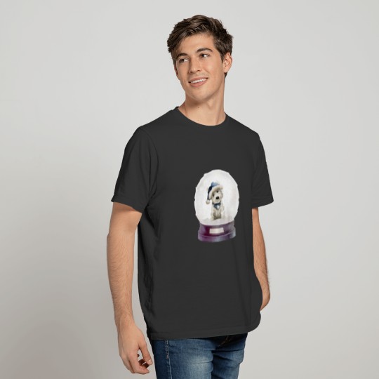 Cute white puppy in a Christmas Snowglobe-gift T-shirt