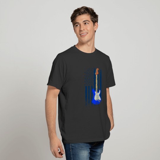 Guitar With USA Flag Bass Guitarist Musician Music T-shirt