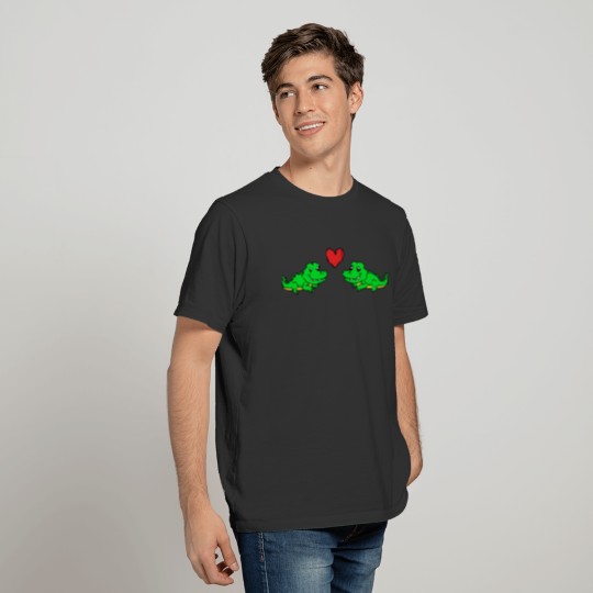 Alligator cartoon animal couple love T-shirt