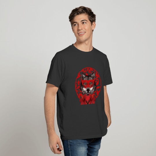 Red Wolf With Flowers T-shirt