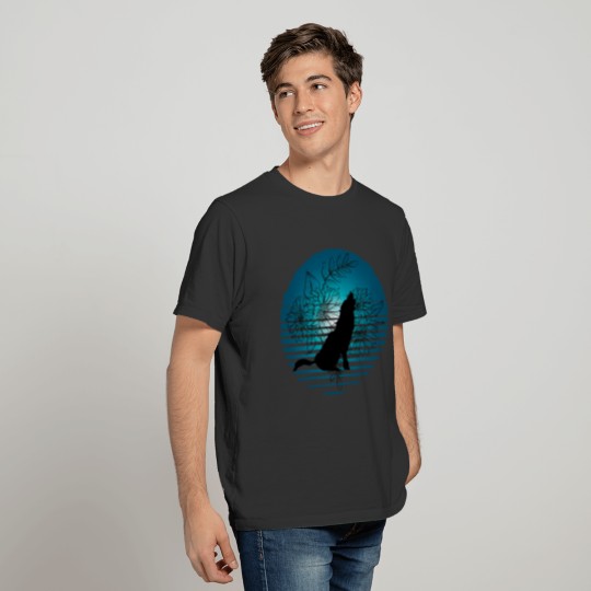 Teal Wolf Silhouette With Flowers T-shirt