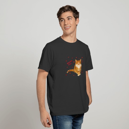 Orange Tabby Ginger Cat Valentine Kitty Hearts T-shirt