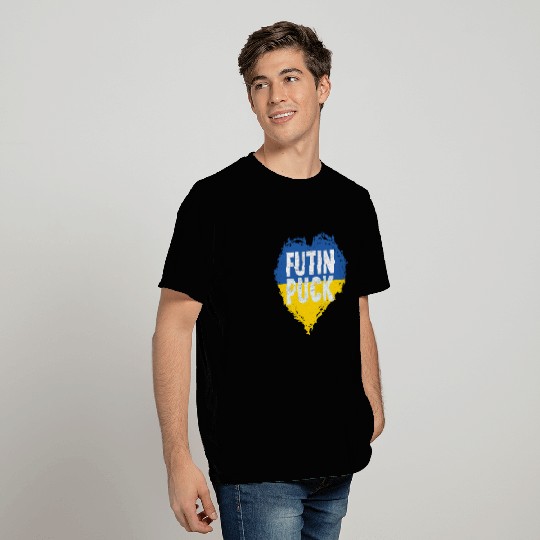 Support Ukraine Puck Futin Flag Heart T Shirts