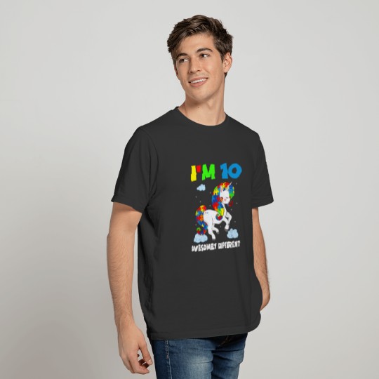 Age 10 Unicorn Born Birth Puzzle Autism Awareness T-shirt