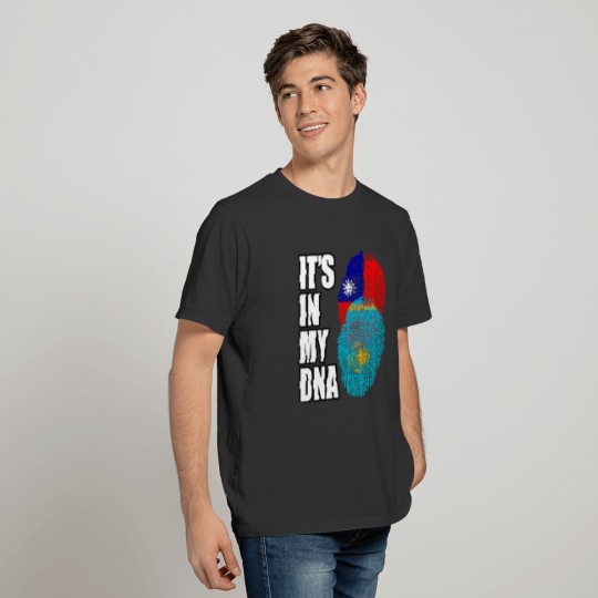 Taiwanese And Kazakhstani Mix Heritage DNA Flag T-shirt