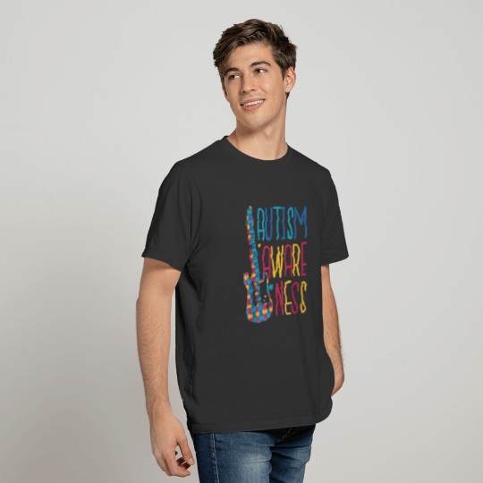 Autism Awareness Puzzle Guitar Support T Shirt T-shirt