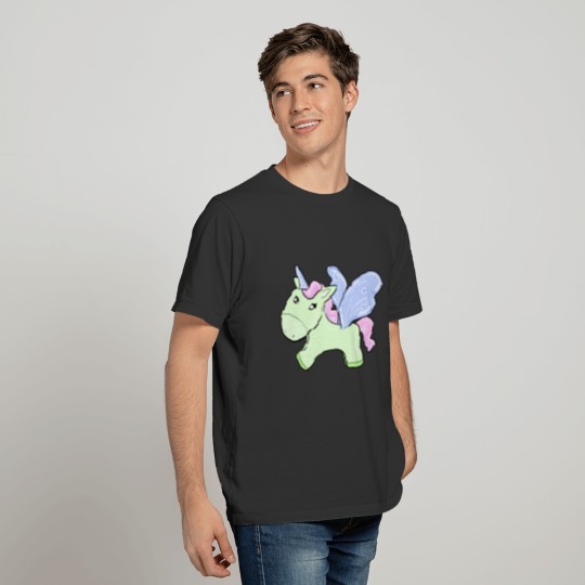 unicorn wings icon fairy tale green T-shirt