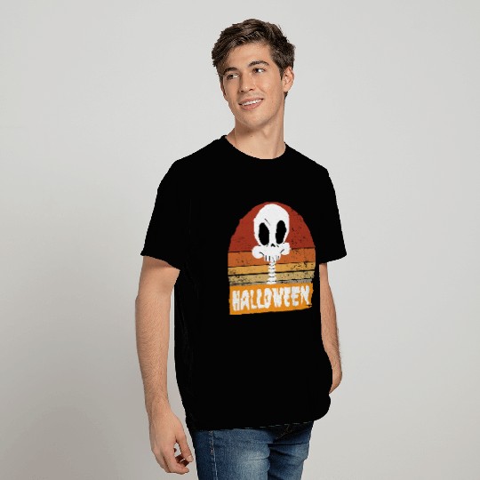 Halloween Funny Skeleton Head Retro Vintage Sunset T Shirts