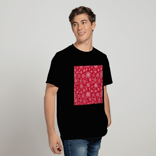 Snowflakes Pattern Red White T Shirts