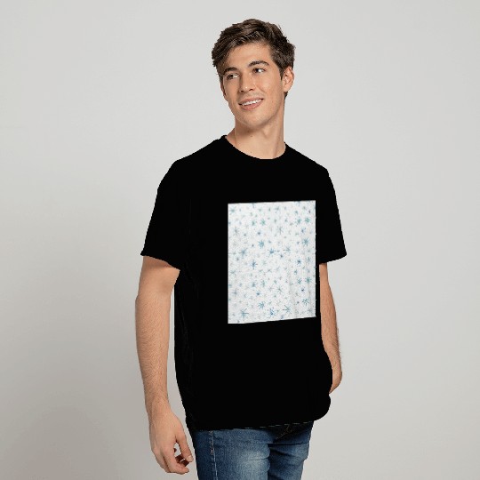 Modern Snowflakes Pattern White Blue T Shirts